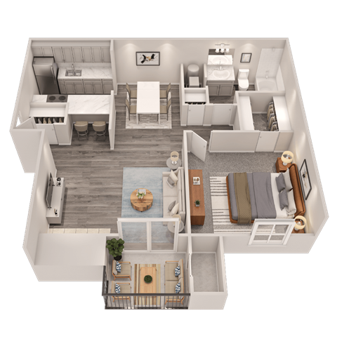 Floor plan for 1 bed, 1 bath, 756 sqft